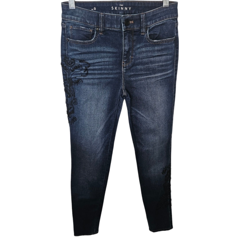 WHBM Floral Beaded Side Skinny Jeans